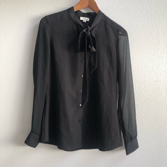 Storee Black Sheer Long Sleeves Button-Up Blouse Small - Picture 1 of 9